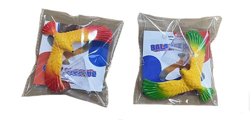 two packaged balance bird toys with red or green tips