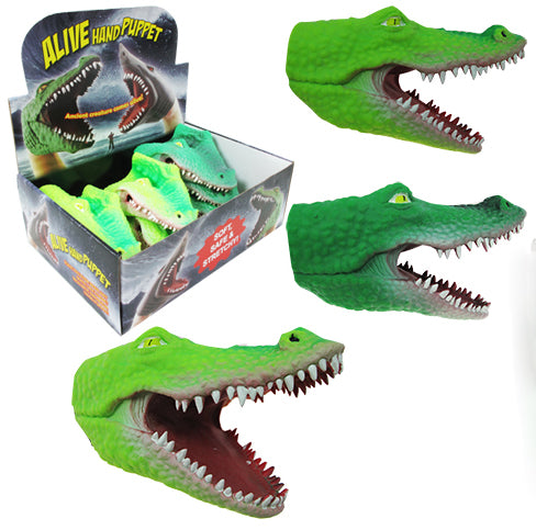 Retail display of croc puppets