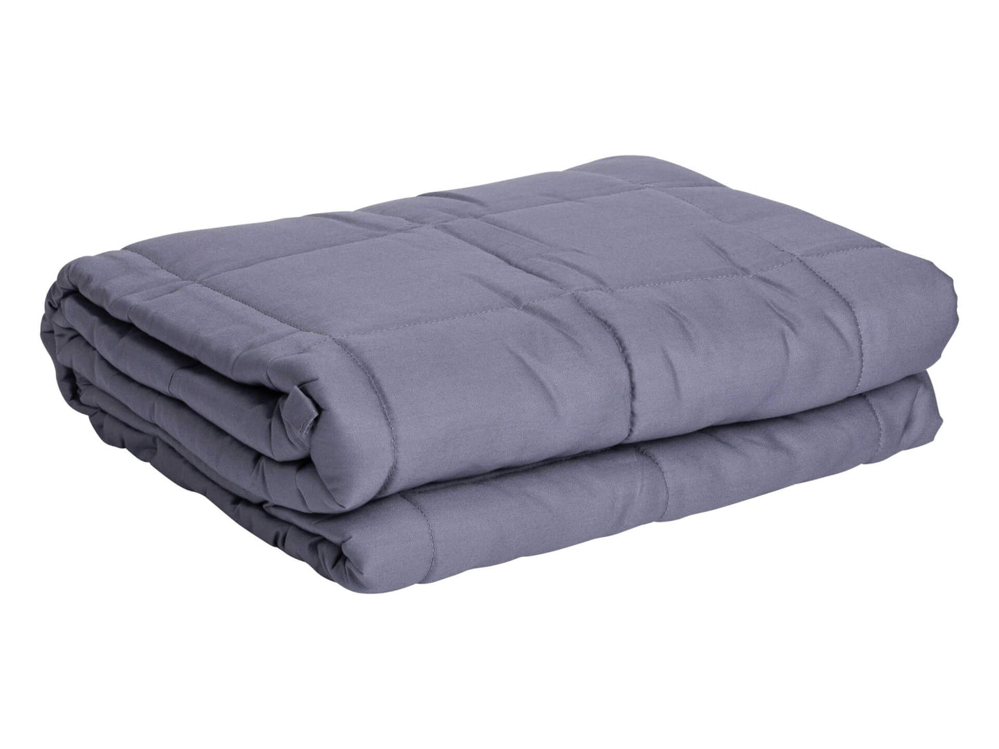 Folded gray weighted blanket on a white background