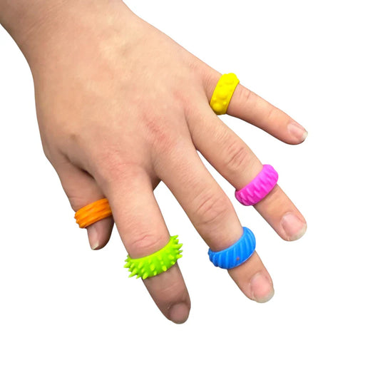 Hand wearing kaiko multicolour Halo Picky Bands silicone rings