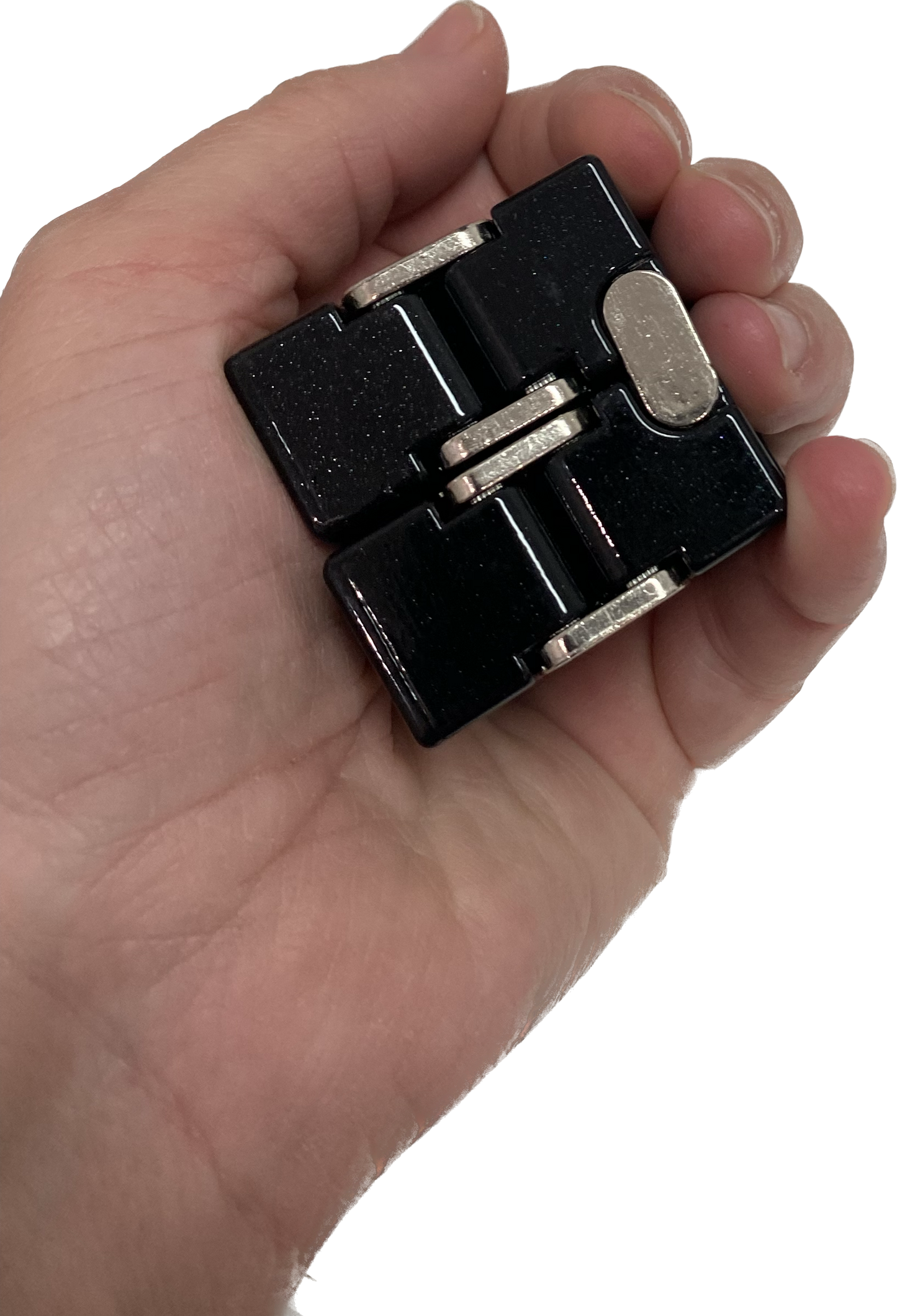 infinity cube black metal in palm