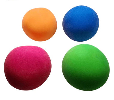 clay stress balls in orange, blue, pink and green