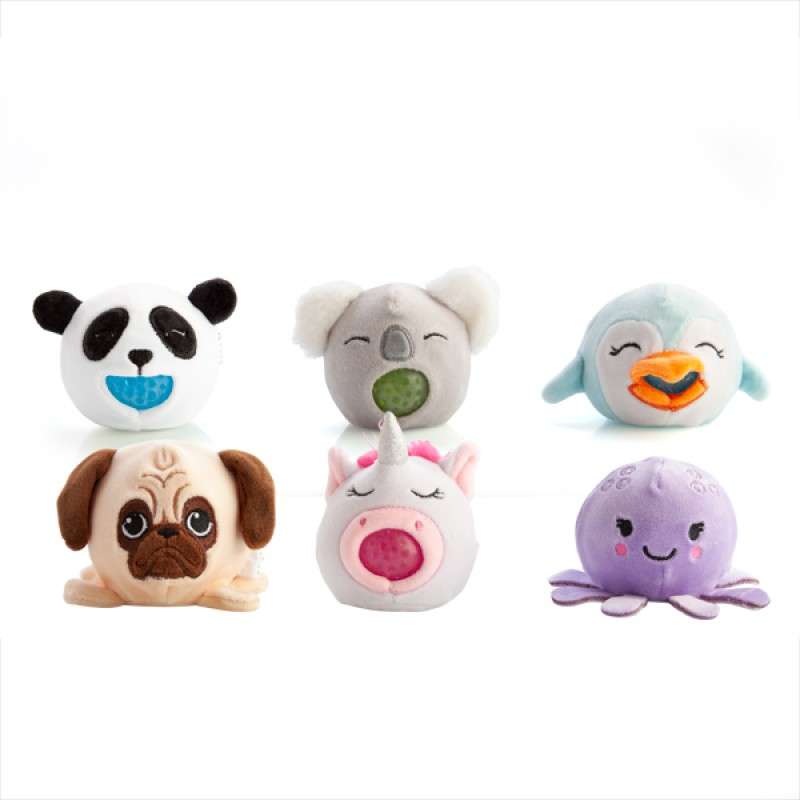 6 animal plush ball jellies include panda, koala, penguin, dog, unicorn and octopus