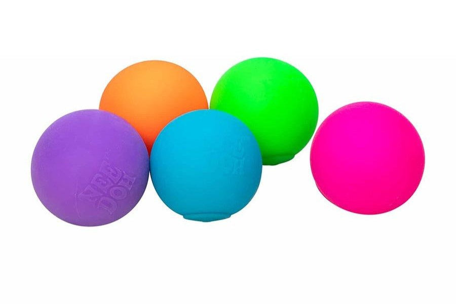 assorted colours of nee doh in purple, orange, blue, lime green and hot pink