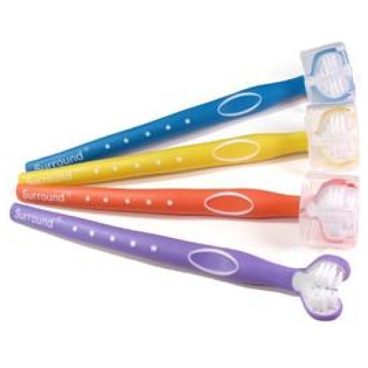 Three-sided Surround Toothbrush for adults in various colours of blue, yellow, orange and purple
