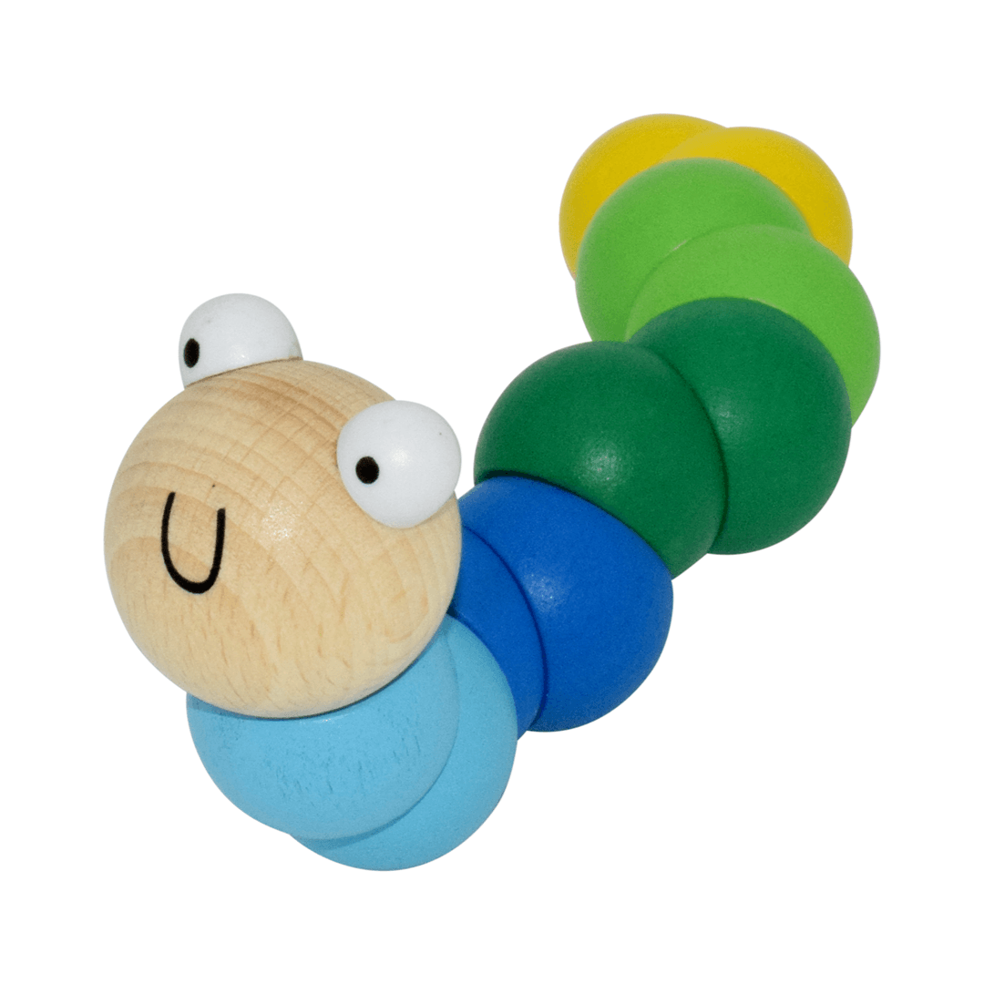 Blue Wooden Bendy worm baby toy
