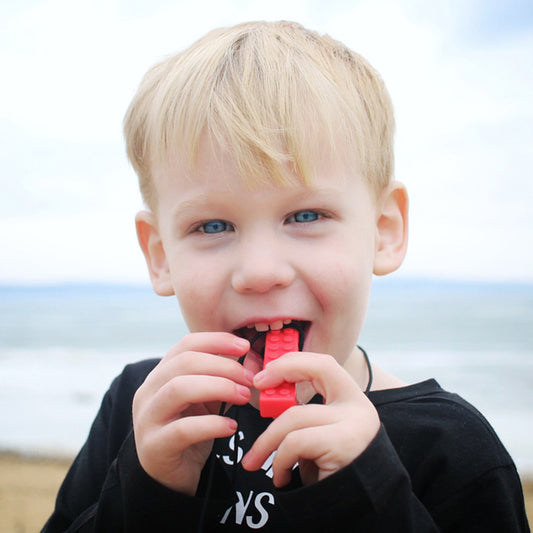 boy with Brick Stick Chew in mouth