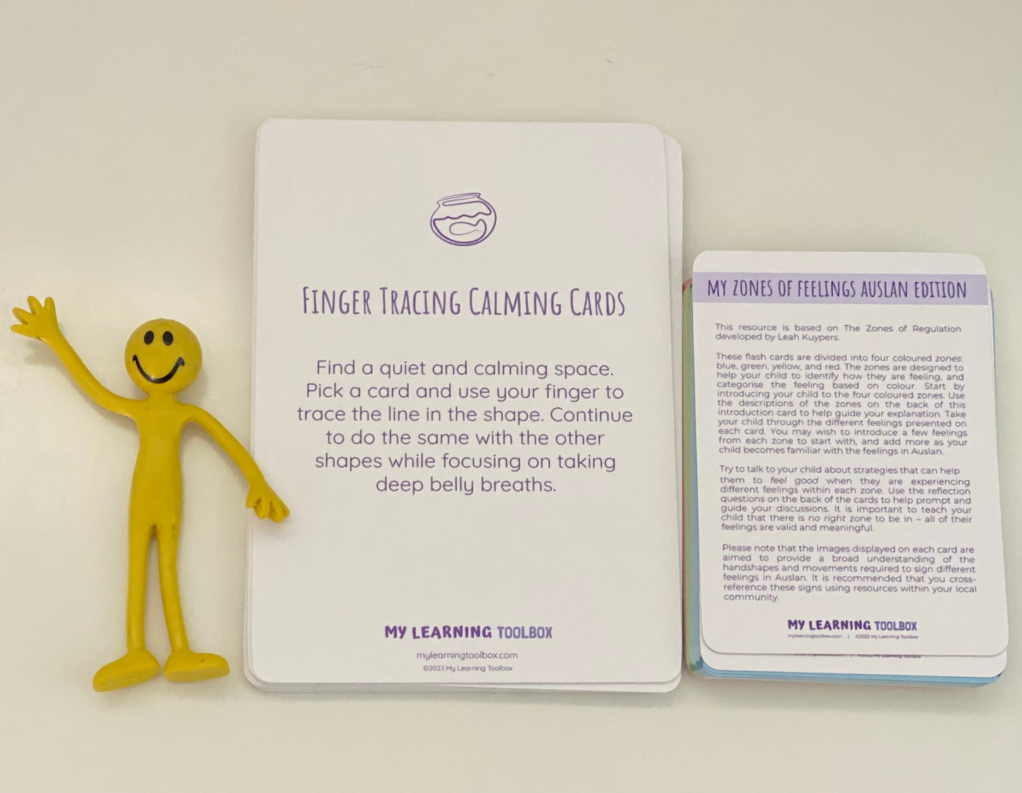 Size comparison of finger tracing calming cards