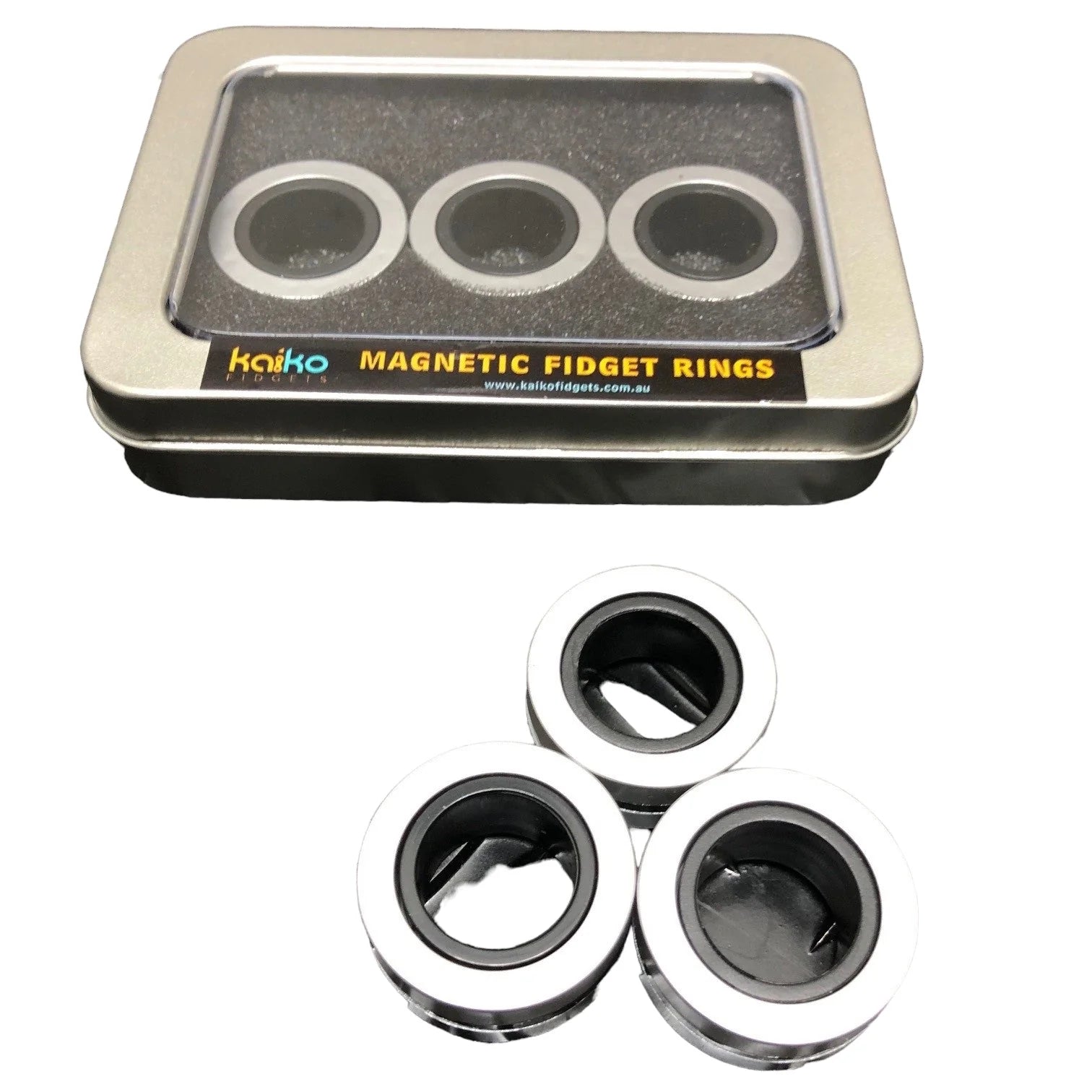 three Magnetic Fidget Rings in Kaiko Tin