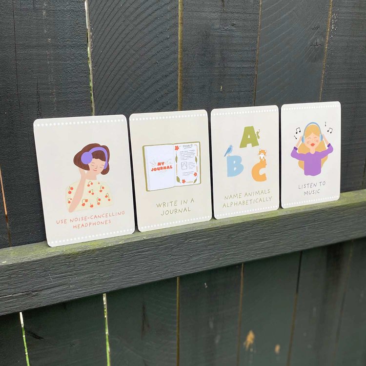 row of 4 x calm down cards