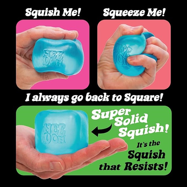 Nice cube box says squish me, squeeze me, I always go back to square. Super solid squish