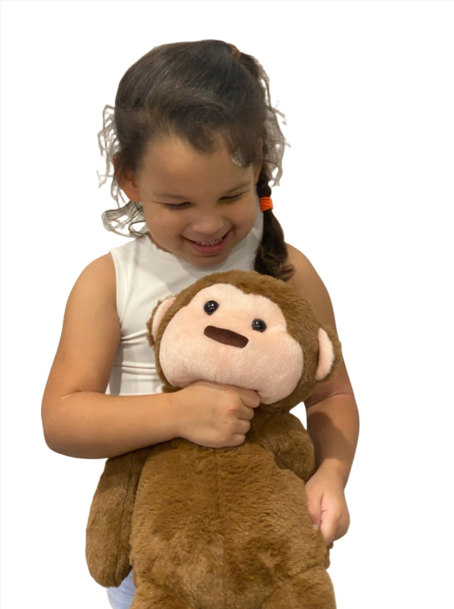 Girl with sensory weighted plush animal