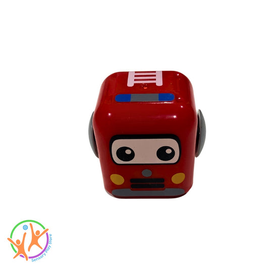 Red toy fire truck movin cube car 3 in 1 toy with a smiling face 