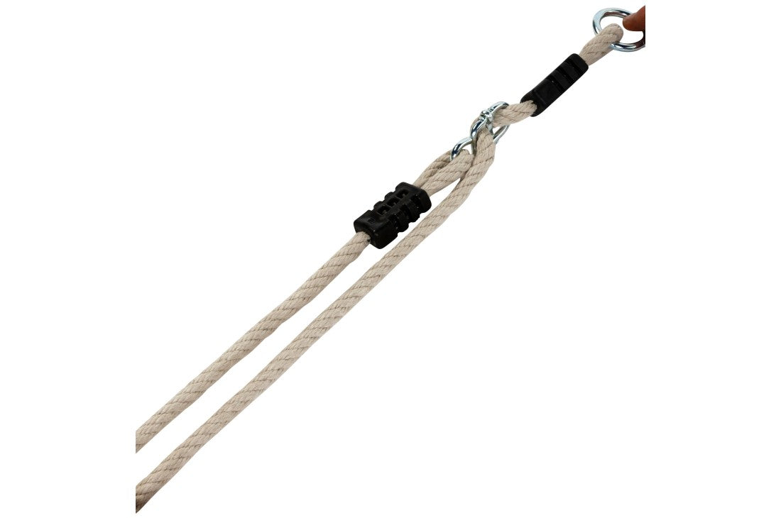 Polyhemp rope with black adjusters on a white background