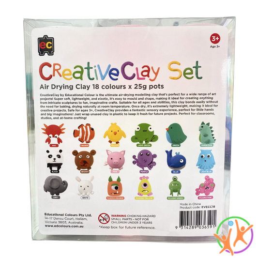 Packaging of a Creative Clay Set with colorful clay pots and educational brand logo.
