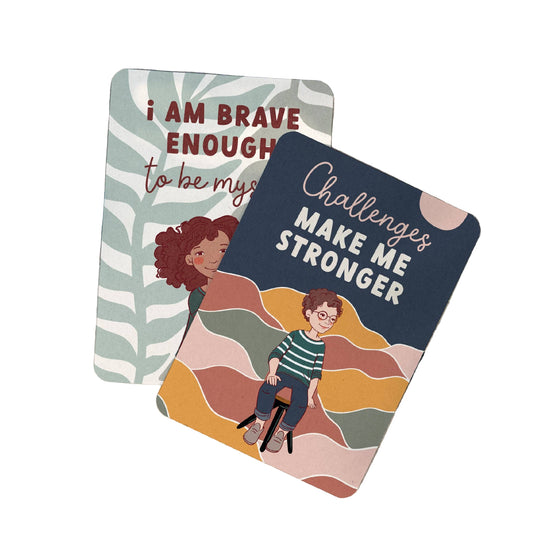 2 Creative Sprout anxiety affirmation cards for kids with illustrations and text