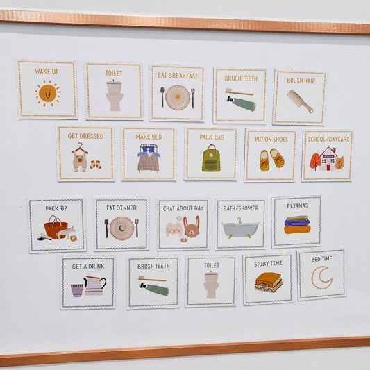 Children's magnetic visual schedule with 20  daily routine cards