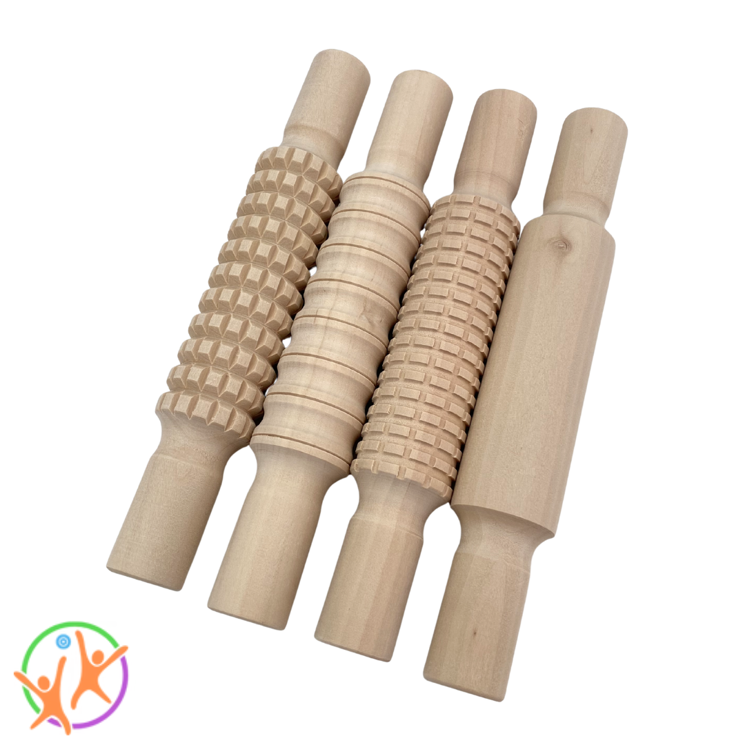 Set of 4 Educational Colours wooden designer rolling pins for kids.