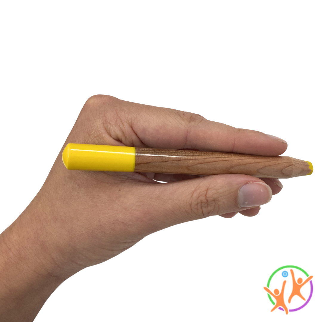 Hand holding a pencil on a white background