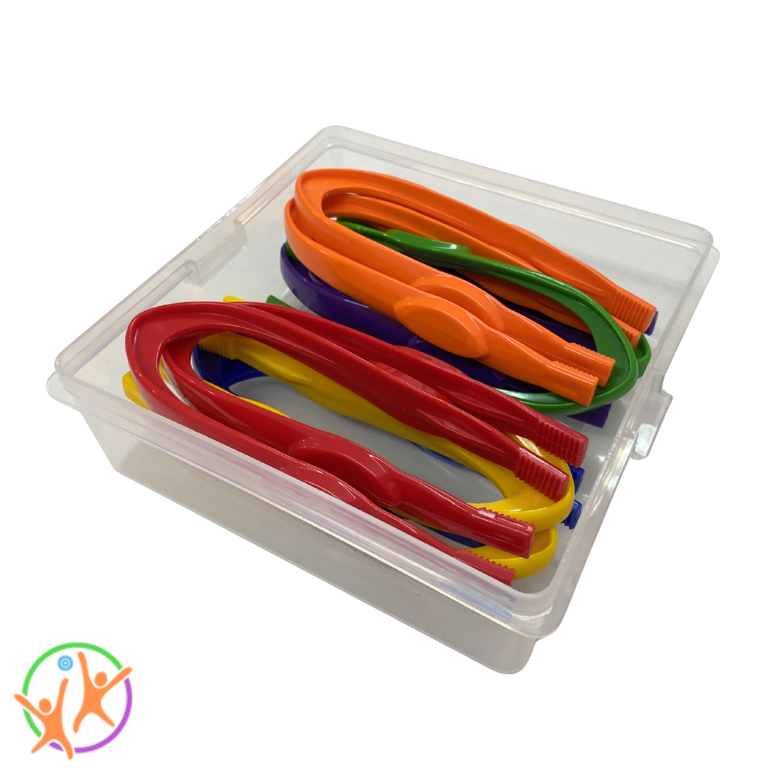 Set of colorful plastic straws in a clear container on a white background