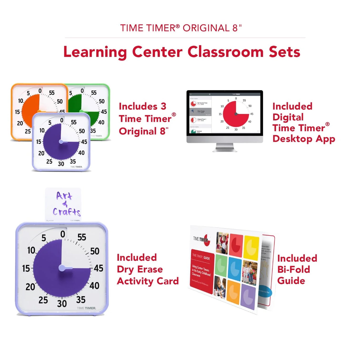Time Timer Original 8 inch classroom set with digital app dry erase card and guide