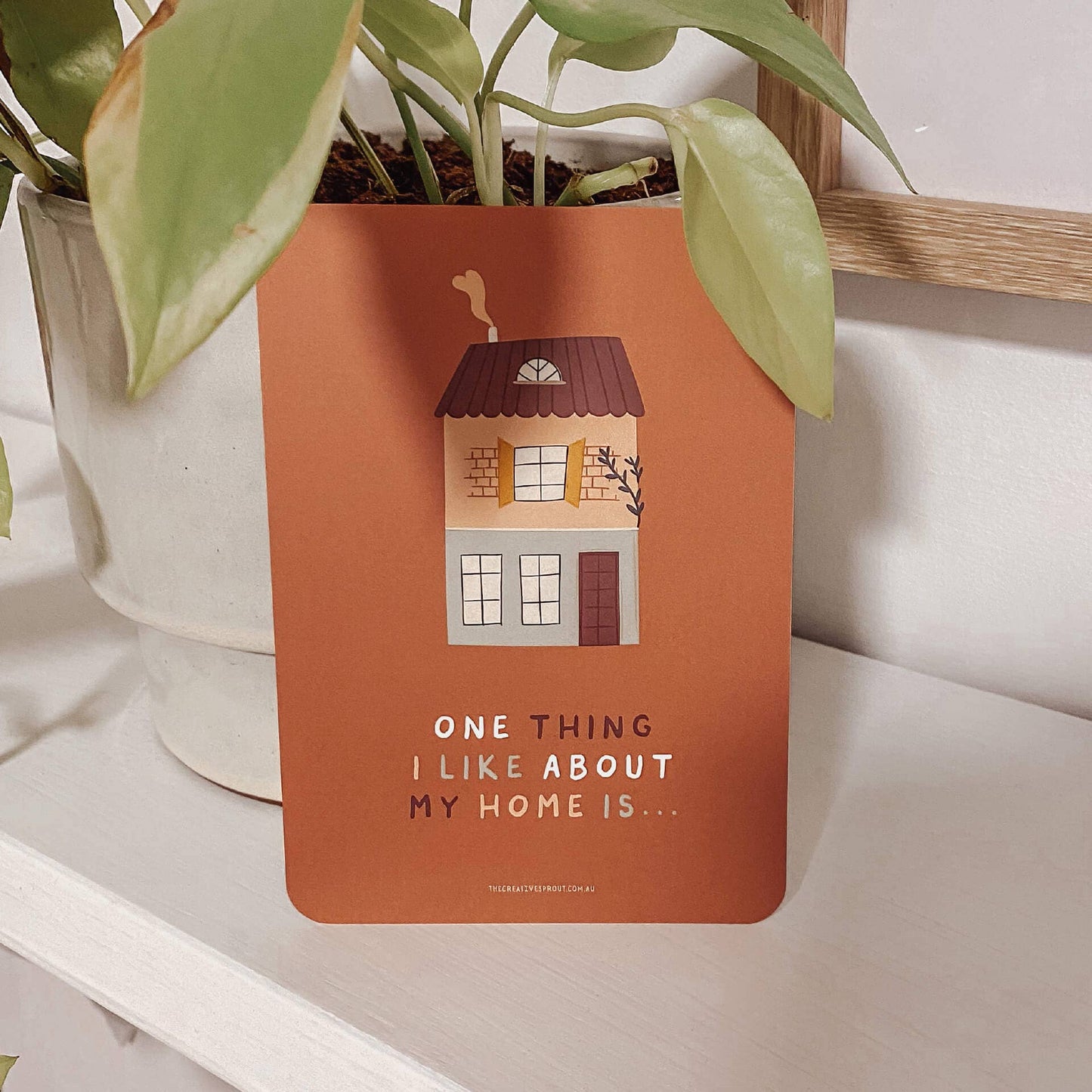Gratitude card with text 'one thing I like about my home is'
