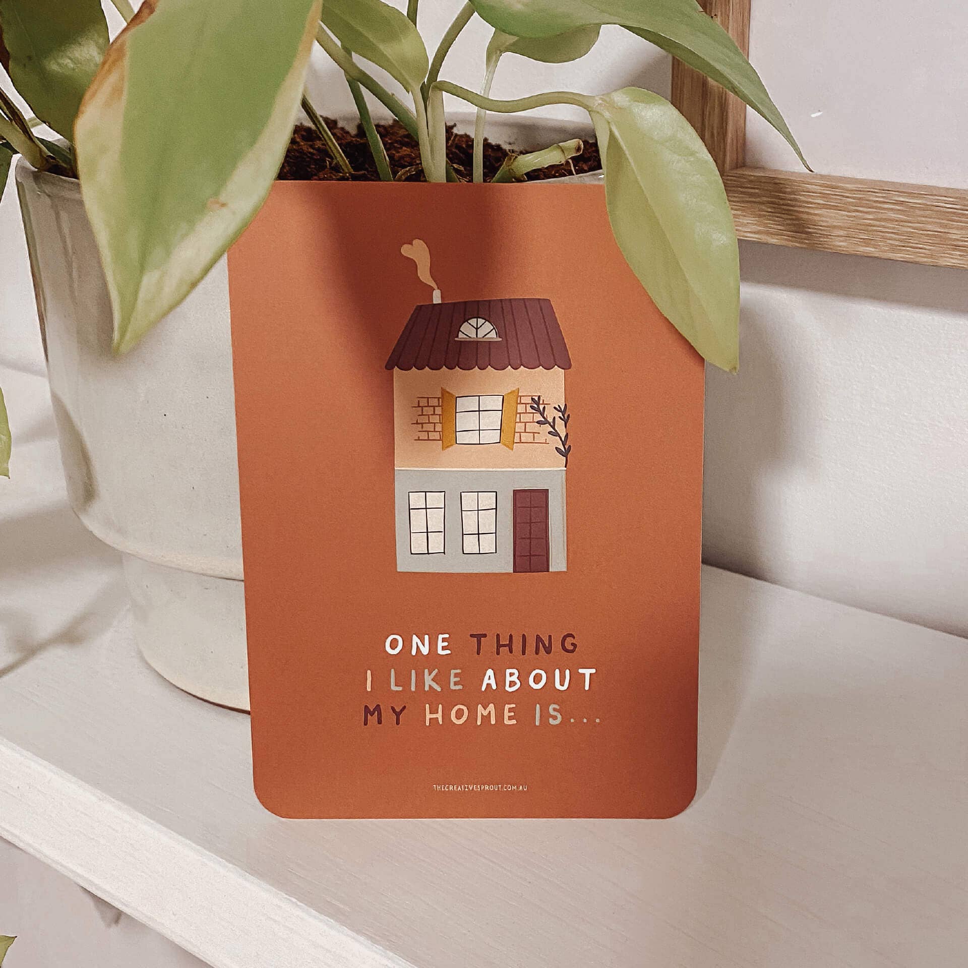 Gratitude card with text 'one thing I like about my home is'