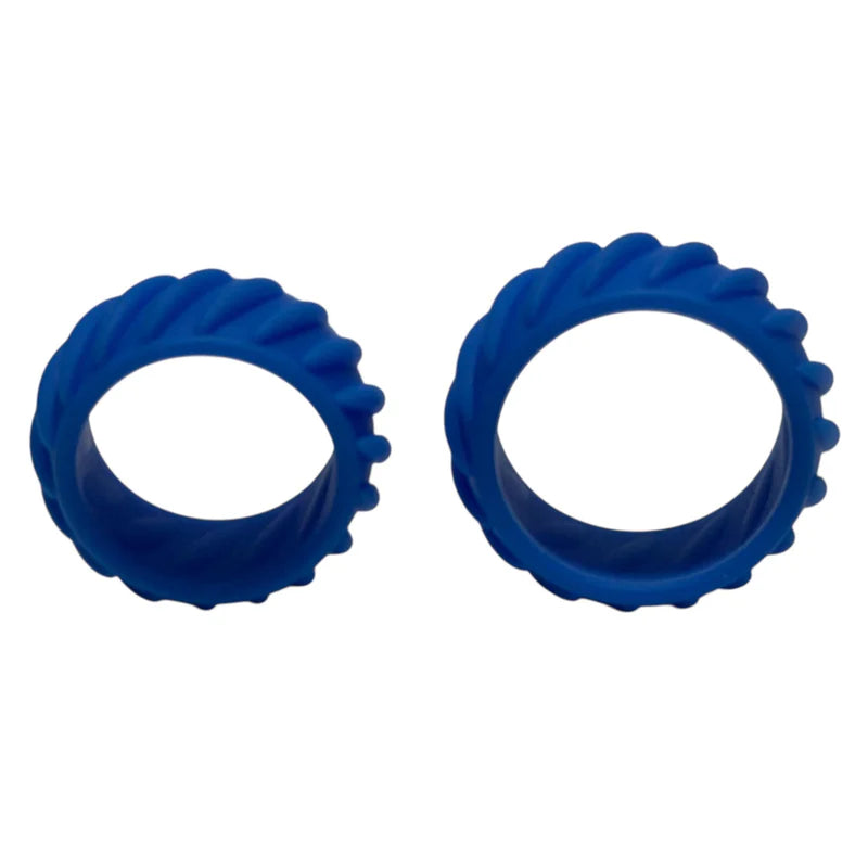 Two blue silicone rings on a white background