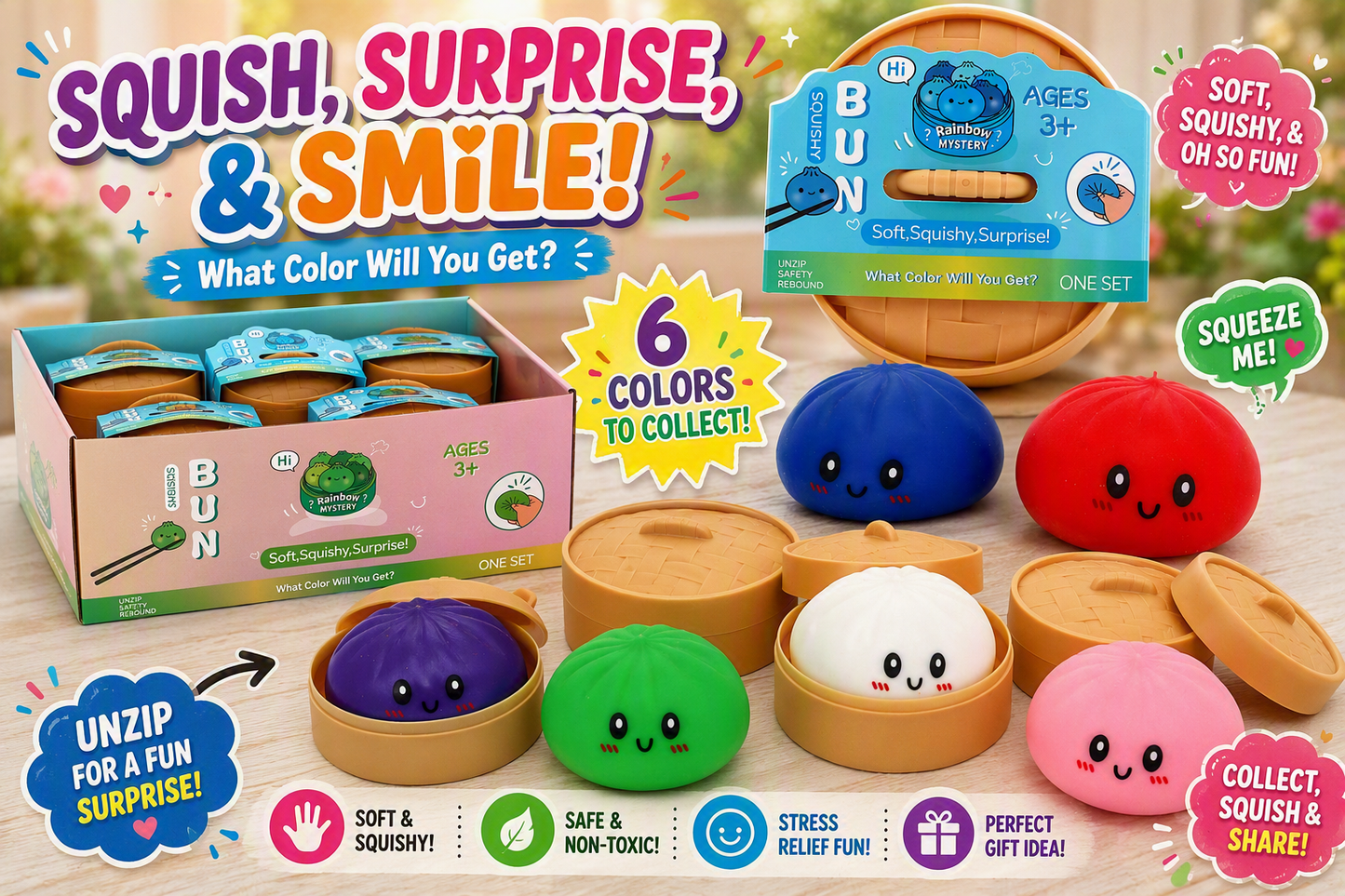 Rainbow Mystery Dumpling Squishy Bun
