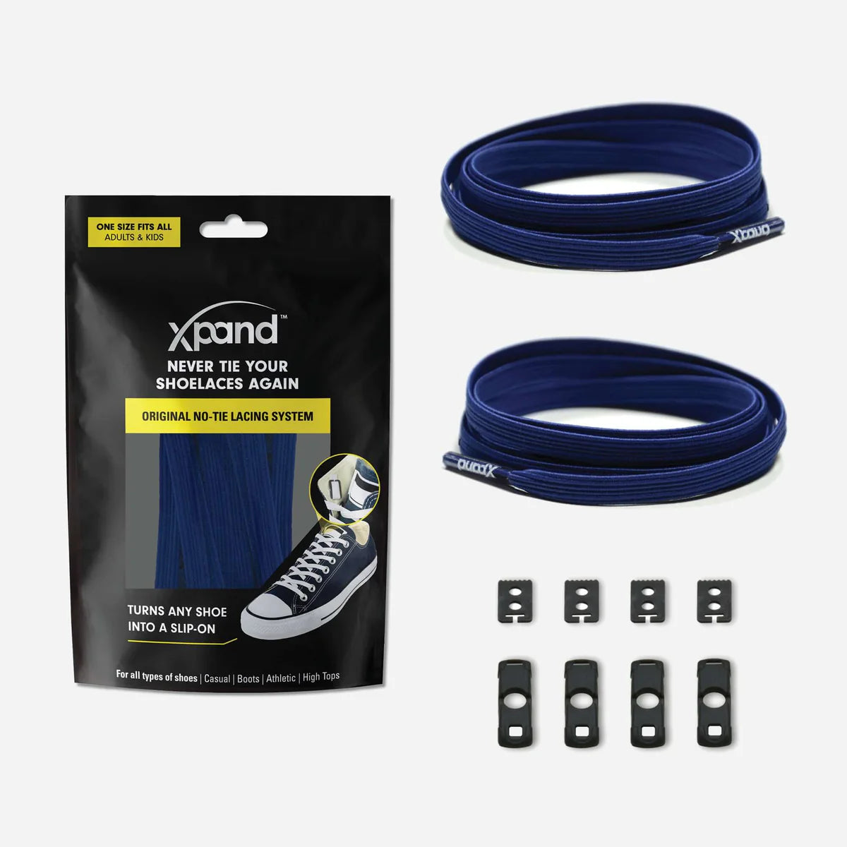 Navy blue Xpand elastic shoelaces 