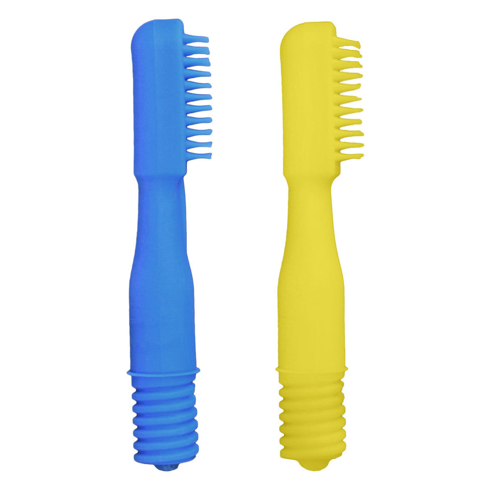 Blue and yellow brush tips upright