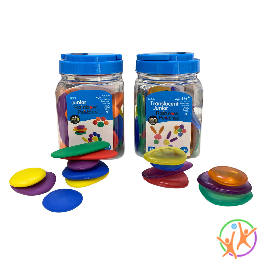 Two jars of Junior Rainbow Pebbles