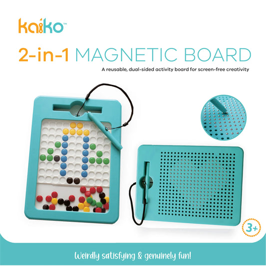 Kaiko 2-in-1 magnetic board with colorful magnets on a white background