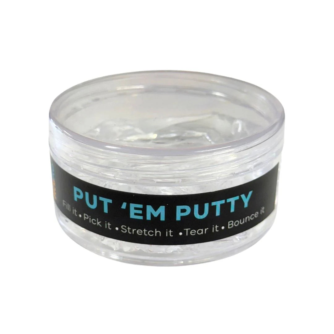 Clear container of Kaiko Put 'Em Putty with a black label on a white background