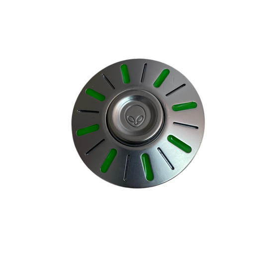 Metallic UFO spinner with green accents 