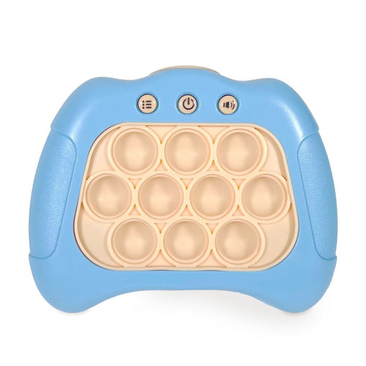 Blue electronic pop it game  with beige push pop buttons 