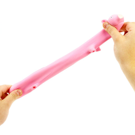 Keycraft stretchy Pig getting pulled long by 2 hands