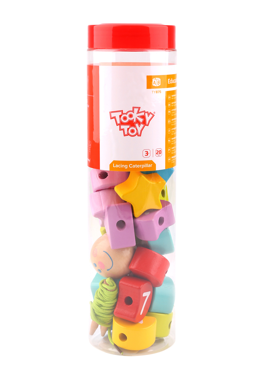 Packaged in tube Wooden lacing caterpillar by Tookytoy 