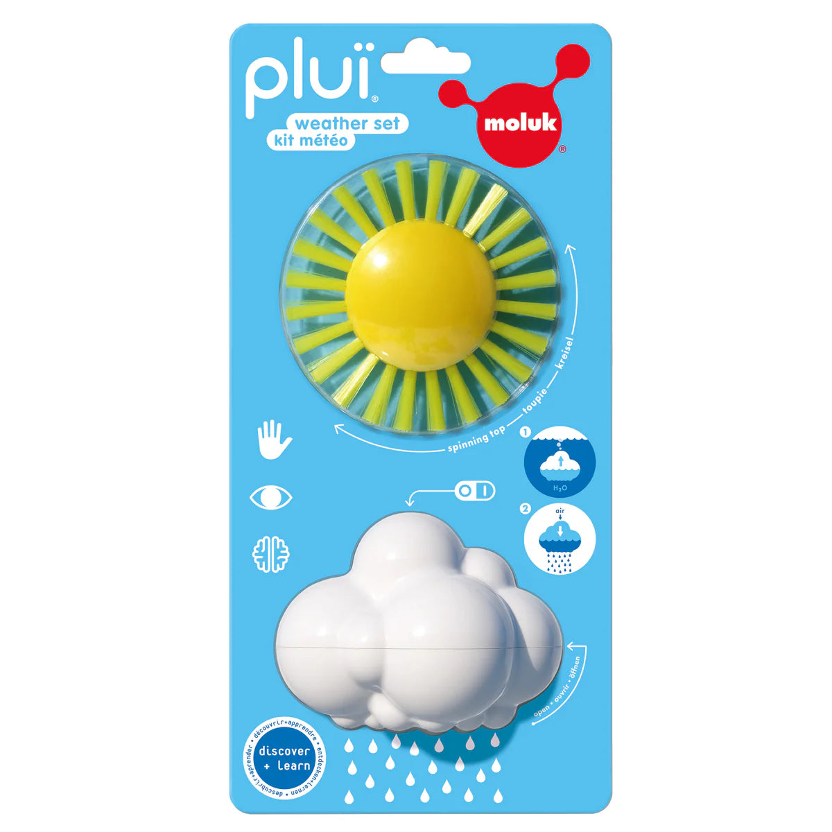 Plui weather set bath toys in package includes sunny spinner brush and rain cloud