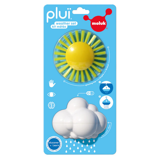 Plui weather set bath toys in package includes sunny spinner brush and rain cloud