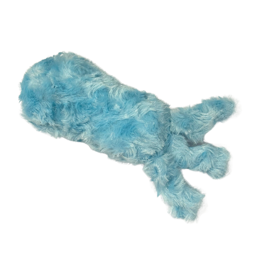 Blue shaggy plush jellysfish Senseez Soothable, a vibrating handheld sensory massager with soft tactile tentacles for calming and focus.