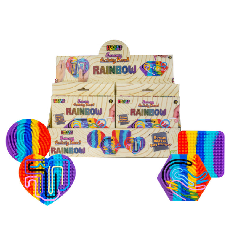 Retail box of rainbow sensory activity boards