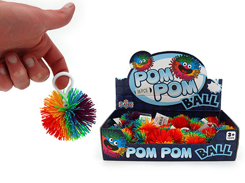 Retail display silicone rainbow pom pom ball on keychain