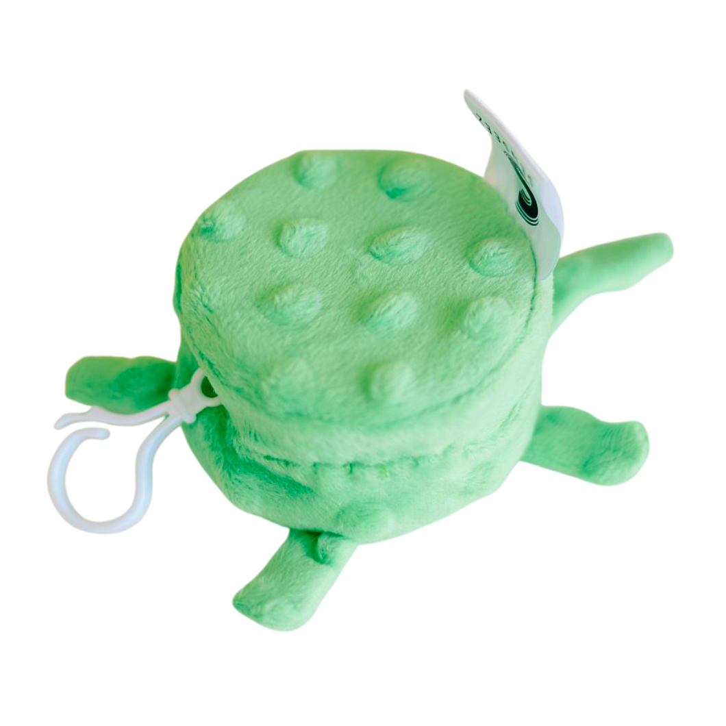 Green turtle textured Senseez vibrating handheld sensory toy. This pocket-sized, battery-free fidget uses a white drawcord to activate zany vibrations for focus and tactile play.