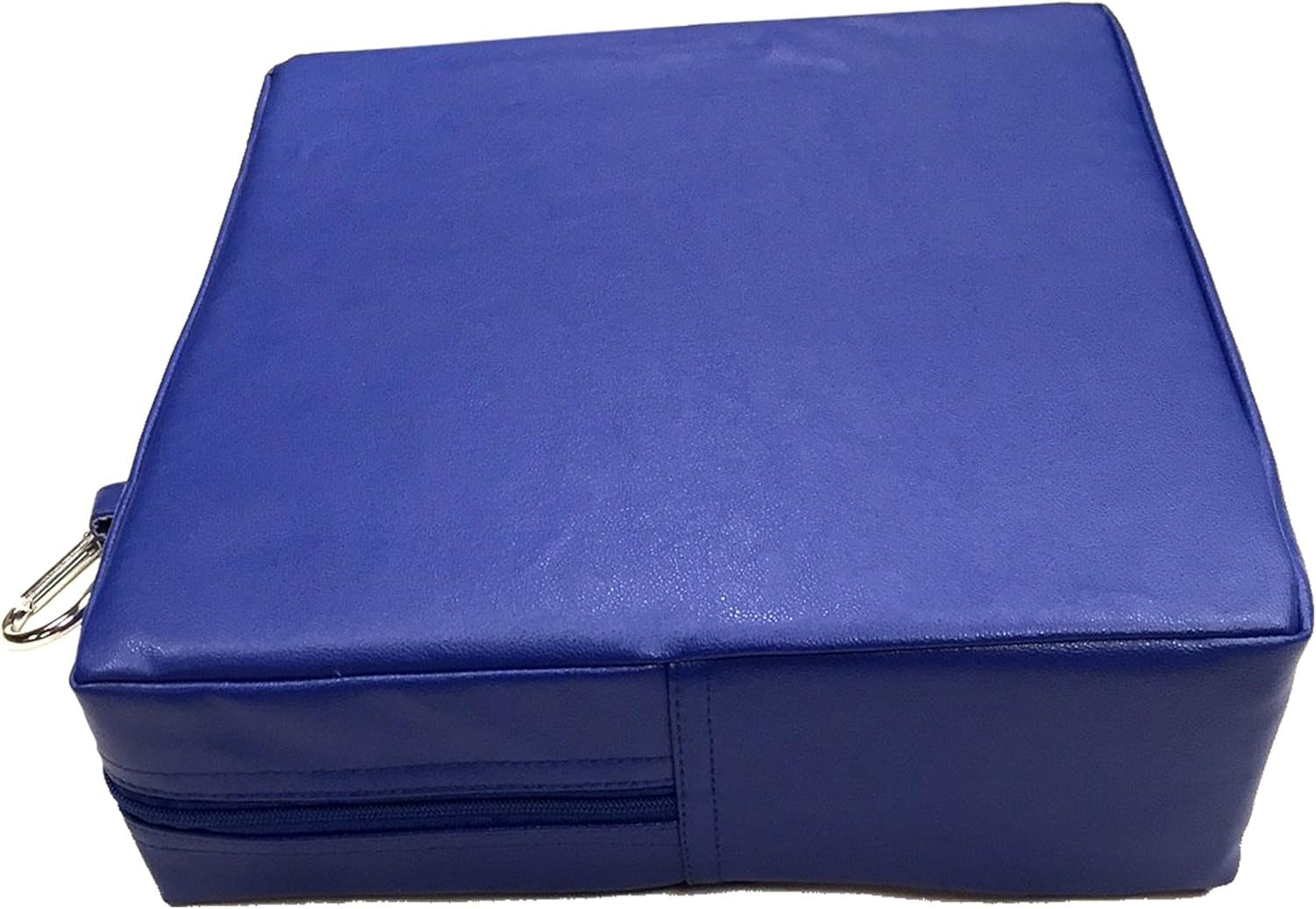 Blue square vinyl vibrating sensory cushion with a zipper