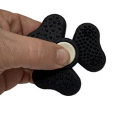Black  Kaiko Sili Spinner fidget spinner held by a hand on a white background