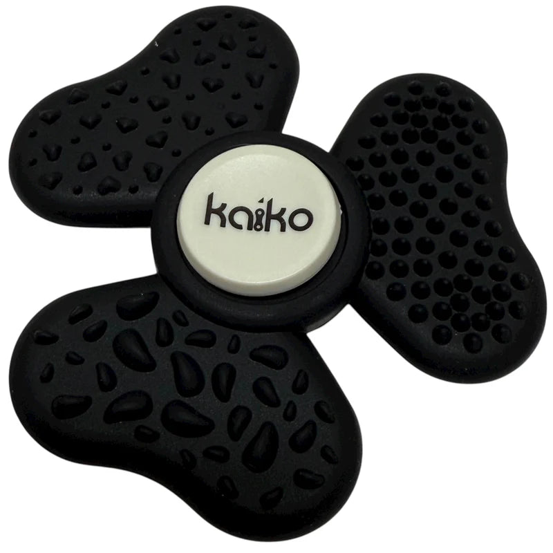 Black textured silicone fidget spinner with 'kaiko' branding on a white background