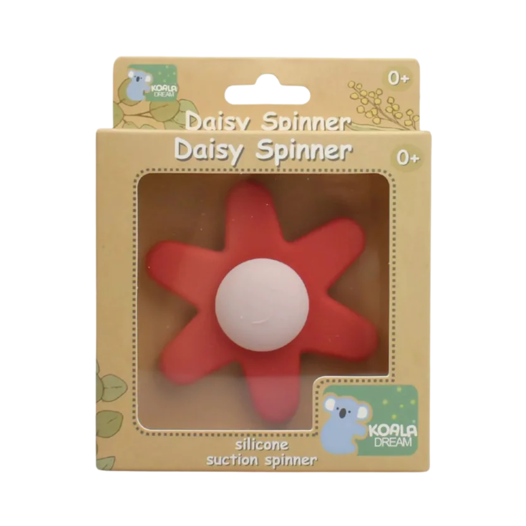 Red Silicone Daisy Spinner in packaging