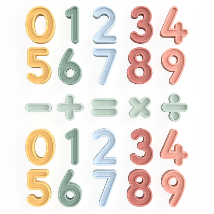 Set of colourful silicone number and symbols on a white background