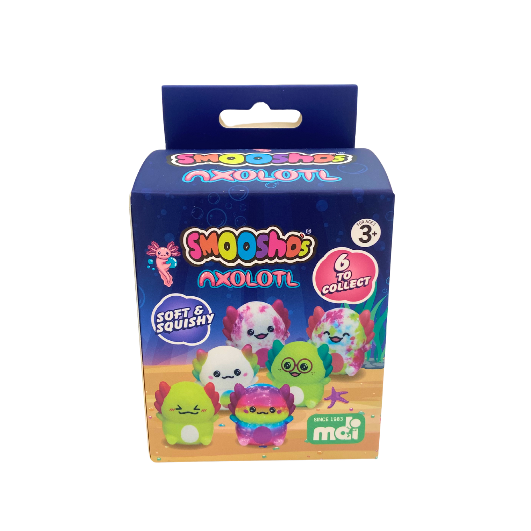 Image of the Smoosho's Slow Rising Axolotl packaging featuring 6 to collect